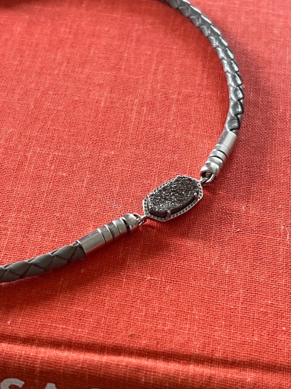 Kendra Scott Braided Leather Necklace Platinum "Elisa" Druzy Pendant - Picture 5 of 5